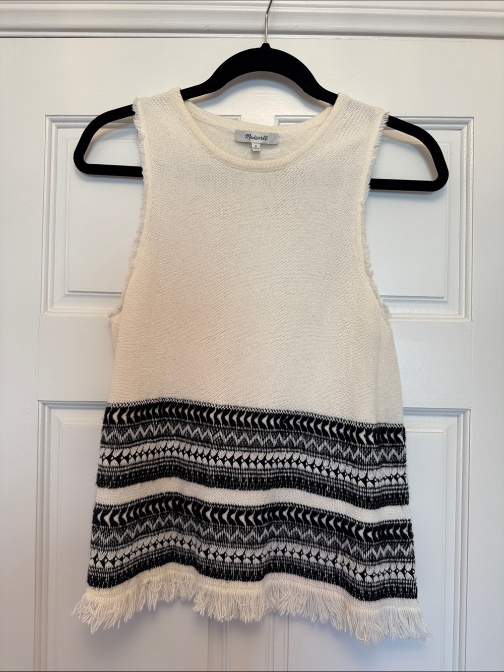 Madewell Ivory Tank Top with Black Geometric Border